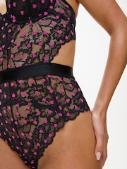 Ann Summers Black with Pink Hearts Hold Me Tight Lace Body - Image 4 of 5
