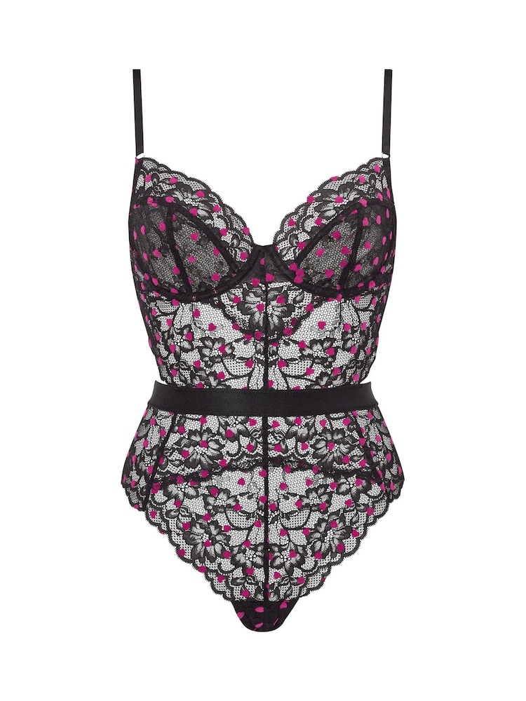Ann Summers Black with Pink Hearts Hold Me Tight Lace Body - Image 5 of 5
