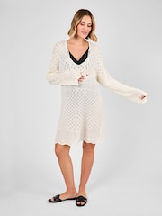 JoJo Maman Bébé White Maternity Lace Knit Kaftan Dress - Image 2 of 5