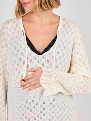JoJo Maman Bébé White Maternity Lace Knit Kaftan Dress - Image 5 of 5