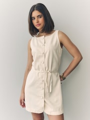 Crudo - Button Through Boat Neck Denim Mini Dress - Imagen 1 de 9