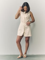 Crudo - Button Through Boat Neck Denim Mini Dress - Imagen 3 de 9