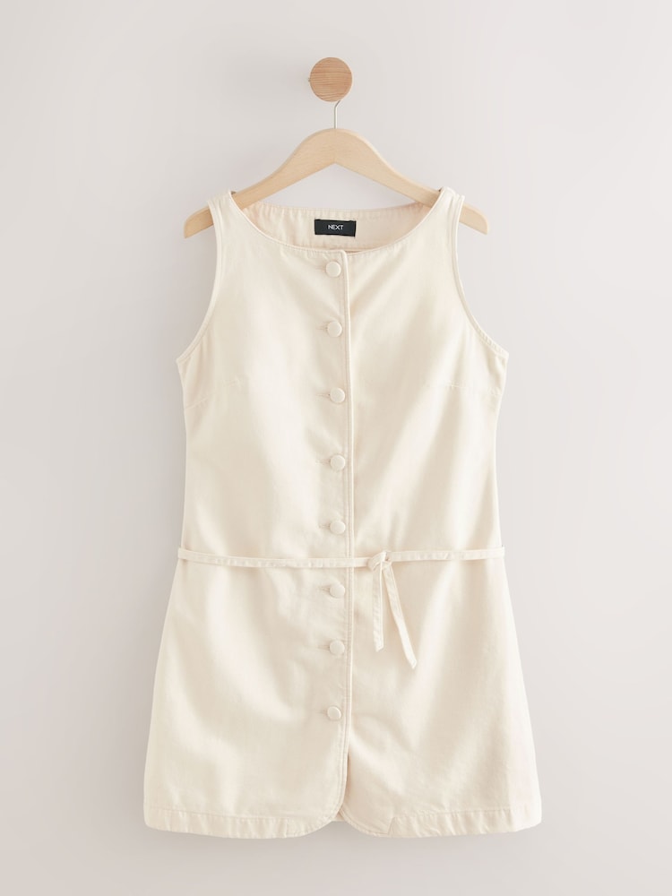 Ecru Button Through Boat Neck Denim Mini Dress - Image 5 of 7