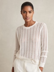 Reiss White Suzie Open-Knit Crew-Neck Jumper - Image 1 of 7