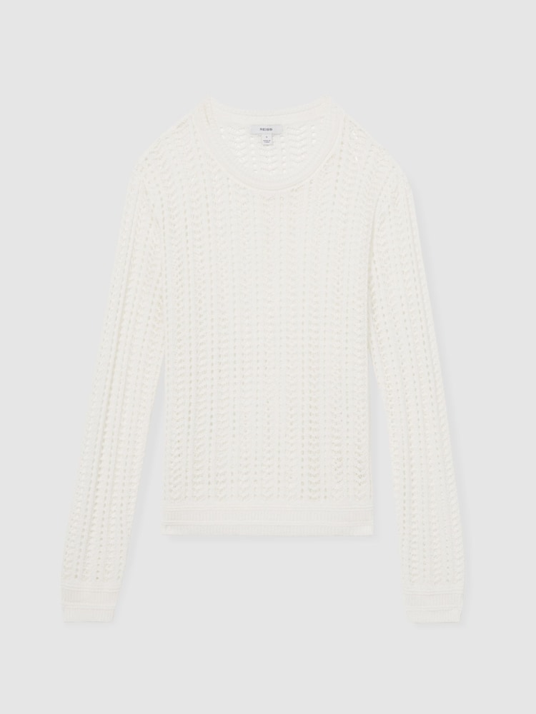 Reiss White Suzie Open-Knit Crew-Neck Jumper - Image 2 of 7 Reiss White Suzie Open-Knit Crew-Neck Jumper - Image 2 of 7