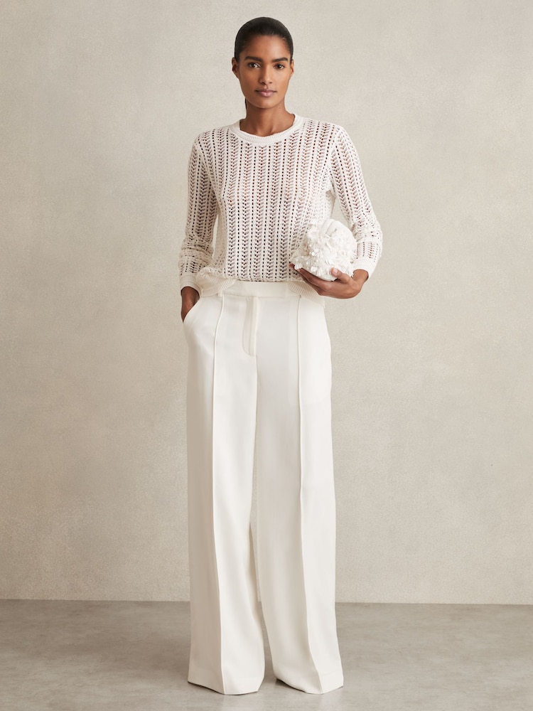 Buy Reiss White Suzie Open-Knit Crew-Neck Jumper from the Next UK - Main Image