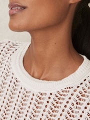 Reiss White Suzie Open-Knit Crew-Neck Jumper - Image 4 of 7