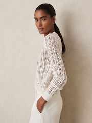 Reiss White Suzie Open-Knit Crew-Neck Jumper - Image 6 of 7