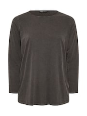 Yours Curve Grey Acid Wash Long Sleeve 100% Cotton T-Shirt - Image 5 of 5