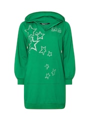 Yours Curve Green 'Paris' Star Print Longline Hoodie - Image 5 of 5