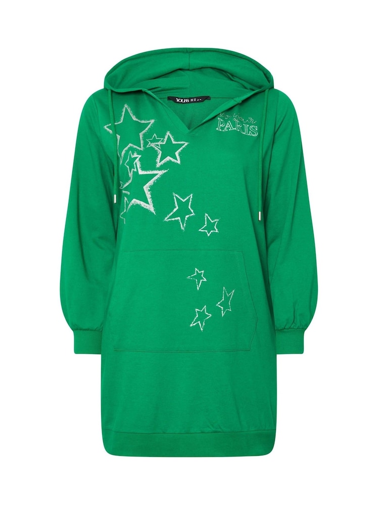 Yours Curve Green 'Paris' Star Print Longline Hoodie - Image 5 of 5