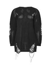 Yours Curve Black Distressed Detailed Jumper - Image 5 of 5