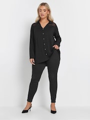 Yours Curve Black Mesh Panel Long Sleeve Shirt - Image 2 of 5