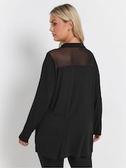 Yours Curve Black Mesh Panel Long Sleeve Shirt - Image 3 of 5