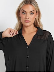 Yours Curve Black Mesh Panel Long Sleeve Shirt - Image 4 of 5