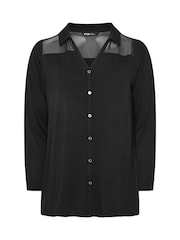 Yours Curve Black Mesh Panel Long Sleeve Shirt - Image 5 of 5
