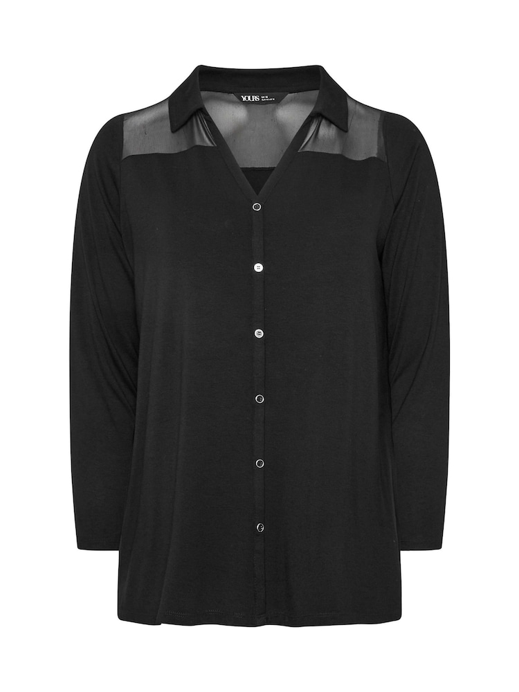 Yours Curve Black Mesh Panel Long Sleeve Shirt - Image 5 of 5