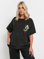 Yours Curve Black Acid Wash Relaxed 100% Cotton T-Shirt - Image 1 of 6