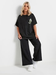 Yours Curve Black Acid Wash Relaxed 100% Cotton T-Shirt - Image 3 of 6