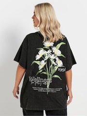 Yours Curve Black Acid Wash Relaxed 100% Cotton T-Shirt - Image 4 of 6