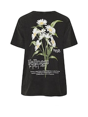 Yours Curve Black Acid Wash Relaxed 100% Cotton T-Shirt - Image 6 of 6