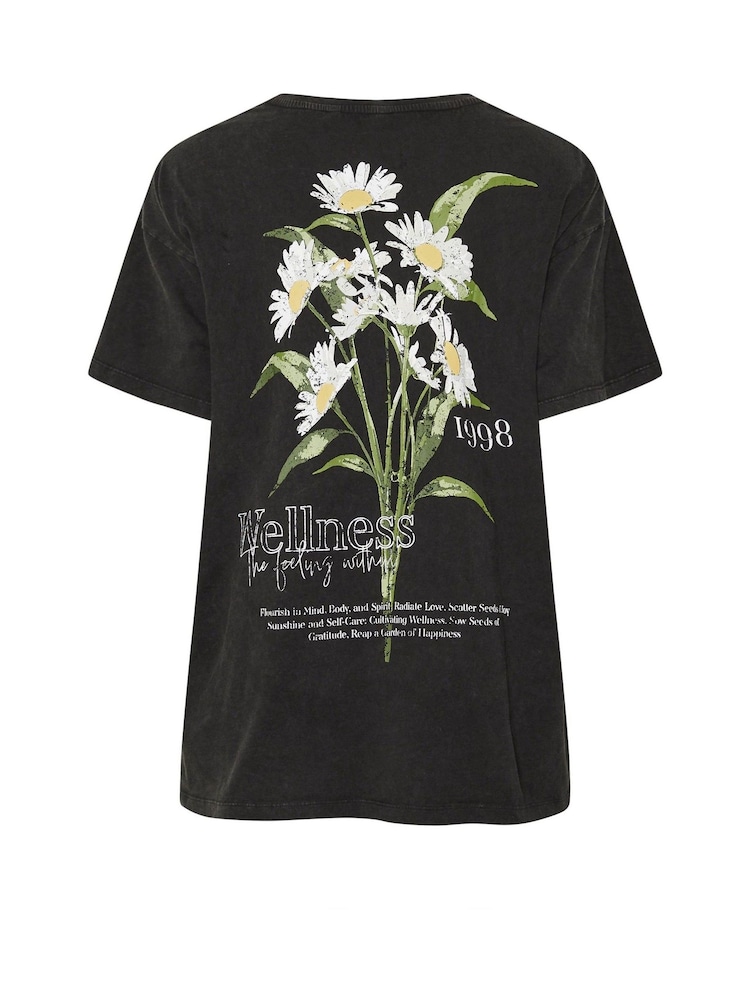 Yours Curve Black Acid Wash Relaxed 100% Cotton T-Shirt - Image 6 of 6