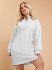 Yours Curve Grey Zip Neck Jumper Dress - Image 1 of 5