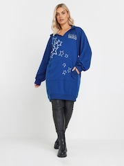 Yours Curve Blue 'Paris' Star Print Longline Hoodie - Image 2 of 5
