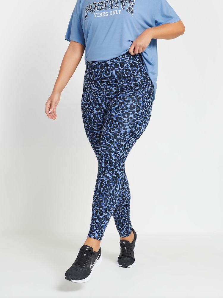 Yours Curve Blue Animal Print Swirl Active Leggings - Image 1 of 6