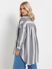 Yours Curve Blue Long Sleeve Striped Linen Shirt - Image 3 of 5