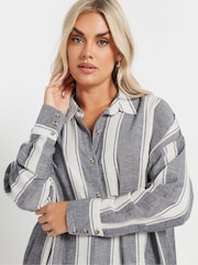 Yours Curve Blue Long Sleeve Striped Linen Shirt - Image 4 of 5
