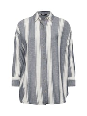 Yours Curve Blue Long Sleeve Striped Linen Shirt - Image 5 of 5