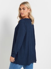 Yours Curve Blue Long Sleeve Textured V-Neck Top - Image 3 of 5
