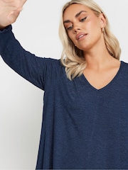 Yours Curve Blue Long Sleeve Textured V-Neck Top - Image 4 of 5