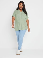 Yours Curve Green Stripe Notchneck Blouse - Image 2 of 4