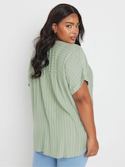 Yours Curve Green Stripe Notchneck Blouse - Image 3 of 4