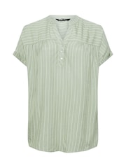 Yours Curve Green Stripe Notchneck Blouse - Image 4 of 4