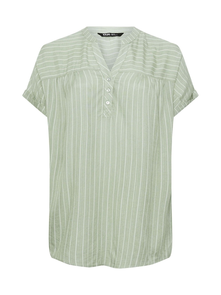 Yours Curve Green Stripe Notchneck Blouse - Image 4 of 4 Yours Curve Green Stripe Notchneck Blouse - Image 4 of 4