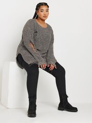 Yours Curve Brown Distressed Detailed Jumper - Image 2 of 5