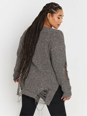 Yours Curve Brown Distressed Detailed Jumper - Image 3 of 5