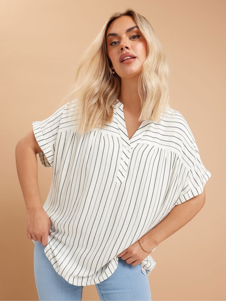 Yours Curve White Stripe Notchneck Blouse - Image 1 of 5 Yours Curve White Stripe Notchneck Blouse - Image 1 of 5