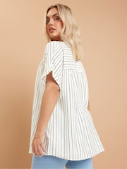 Yours Curve White Stripe Notchneck Blouse - Image 3 of 5