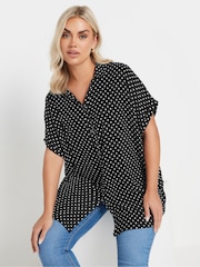 Yours Curve Black Dot Structured Jersey Shirt - Image 1 of 5