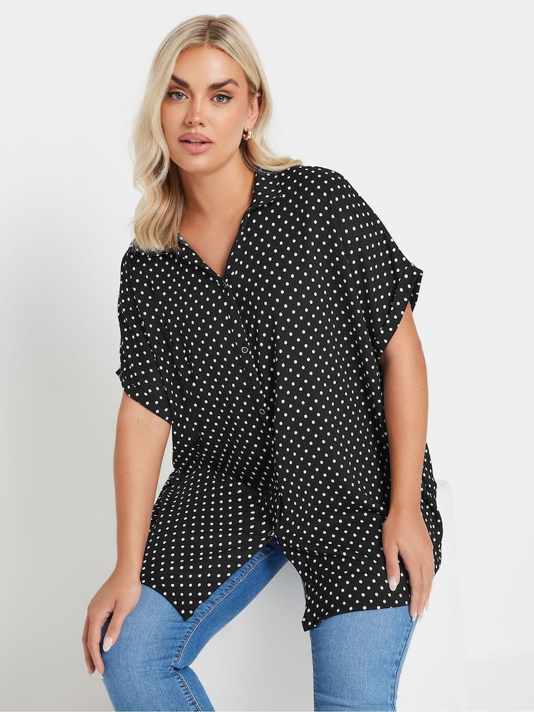 Yours Curve Black Dot Structured Jersey Shirt - Image 1 of 5