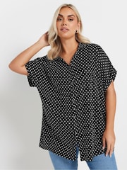Yours Curve Black Dot Structured Jersey Shirt - Image 2 of 5