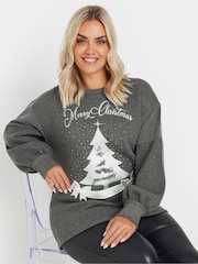 Yours Curve Grey Merry Christmas Diamante Embellished Sweatshirt - Image 1 of 5