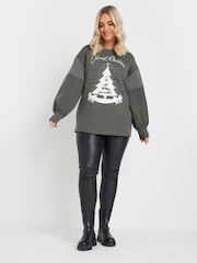 Yours Curve Grey Merry Christmas Diamante Embellished Sweatshirt - Image 2 of 5