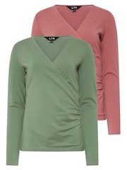 Long Tall Sally Green Long Sleeve Wrap Top 2 Pack - Image 6 of 8