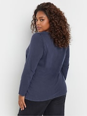 Yours Curve Blue Acid Wash Long Sleeve 100% Cotton T-Shirt - Image 3 of 5