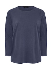 Yours Curve Blue Acid Wash Long Sleeve 100% Cotton T-Shirt - Image 5 of 5
